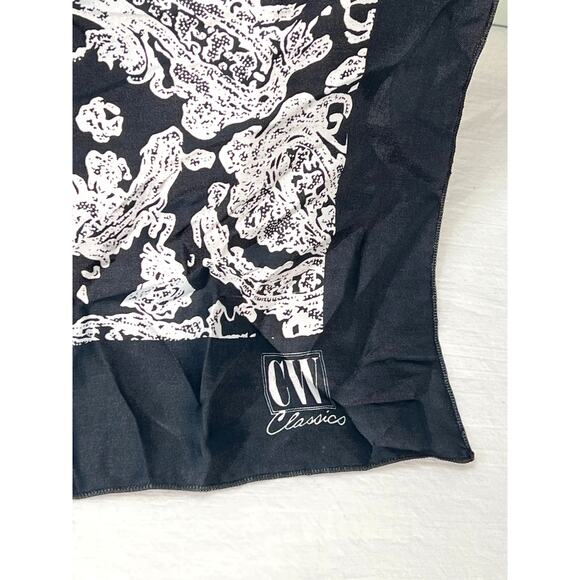 Vintage CW Classics Scarf Black White Paisley 36x35" 80s - Picture 3 of 5